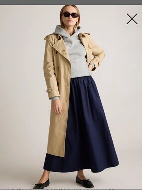 Quince Poplin Cotton Maxi Skirt - Navy - Size Large